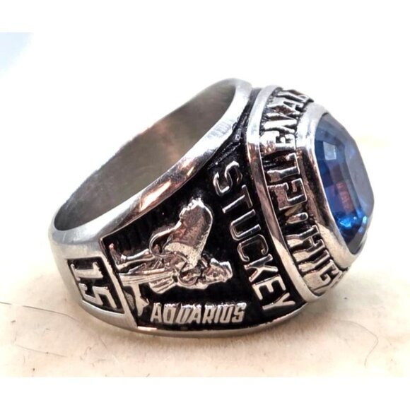Mens Glen Allen High School Ring With Blue Stone Silver Tone Ultrium Metal-Tone - Picture 7 of 9